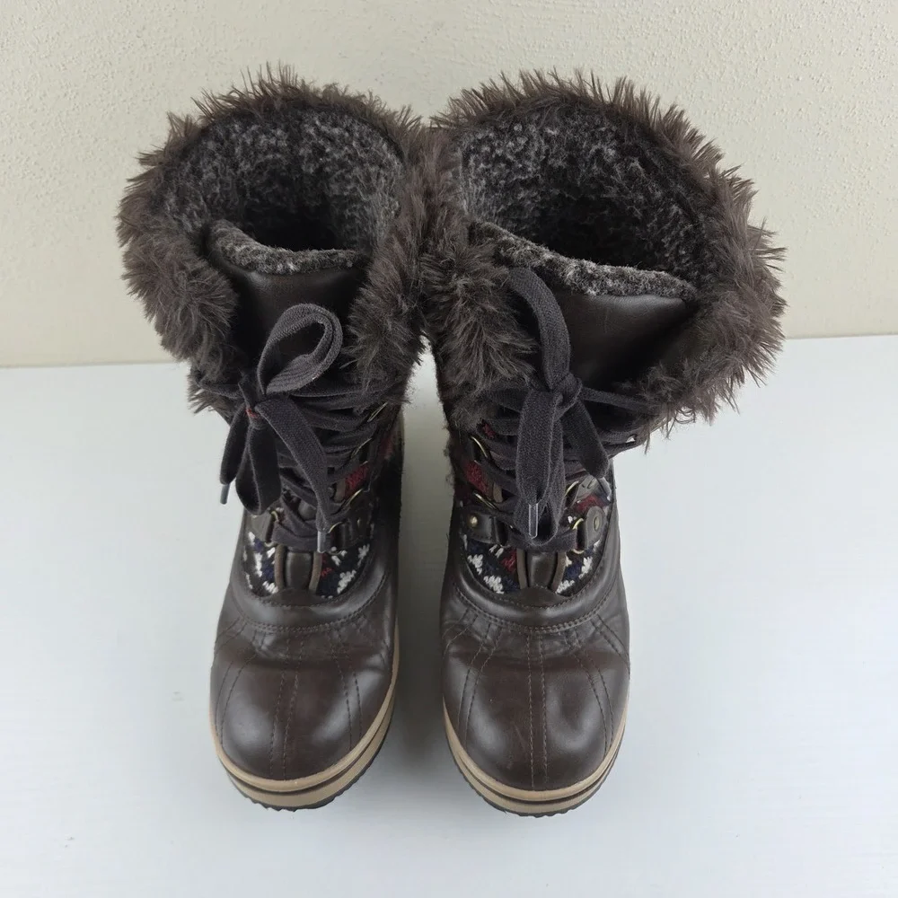 Muk‎ Luks Brown Aztec Knit Insulated Winter Boots 200g Thinsulate Women's Size 7